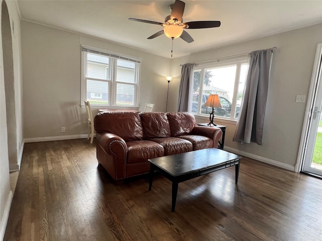 314 E 14th St N, Newton, IA 50208 - living room featuring dark wood-style floors and a ceiling fan