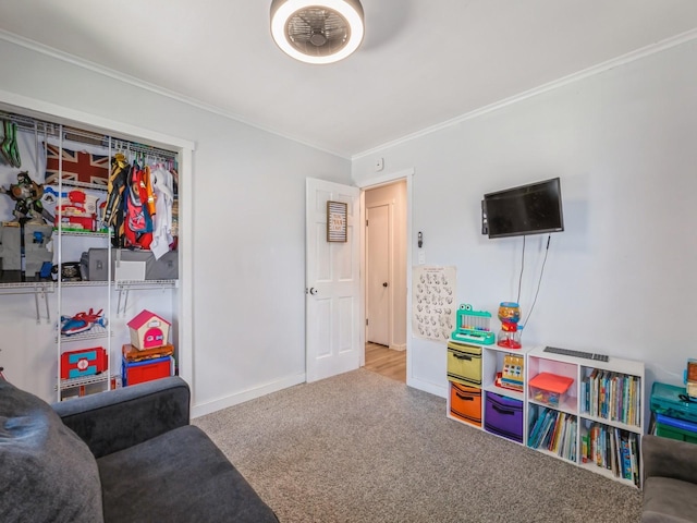 2300 Locust St, West Des Moines, IA 50265 - game room featuring crown molding and carpet