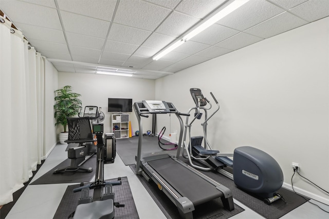 3607 152nd St, Urbandale, IA 50323 - workout room with baseboards and a drop ceiling