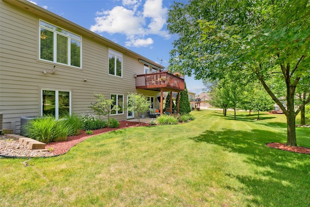 3607 152nd St, Urbandale, IA 50323 - view of green lawn with a wooden deck and a patio