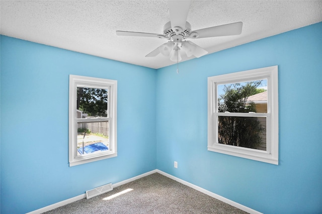 217 E Park Ave, Des Moines, IA 50315 - carpeted empty room with healthy amount of natural light, a textured ceiling, and a ceiling fan