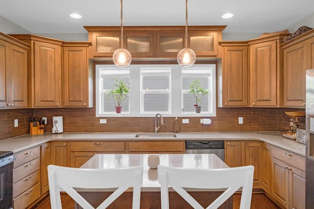1965 SE Waddell Way, Waukee, IA 50263 - kitchen featuring dishwasher, light countertops, tasteful backsplash, decorative light fixtures, and recessed lighting