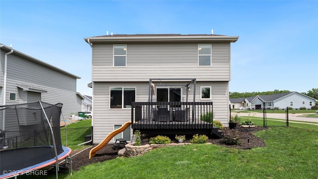 1208 NE 21st St, Grimes, IA 50111 - back of property featuring a trampoline and a deck