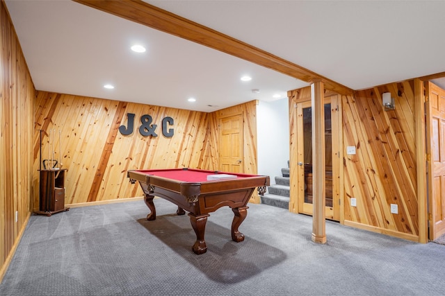 4785 Windsor Cir, Pleasant Hill, IA 50327 - playroom with billiards, wooden walls, recessed lighting, and carpet