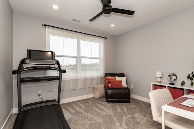 409 S St, Jewell, IA 50130 - exercise area with ceiling fan, carpet flooring, and recessed lighting