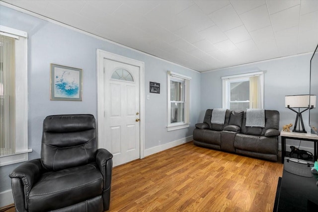 616 4th St, West Des Moines, IA 50265 - living room featuring light wood finished floors and crown molding