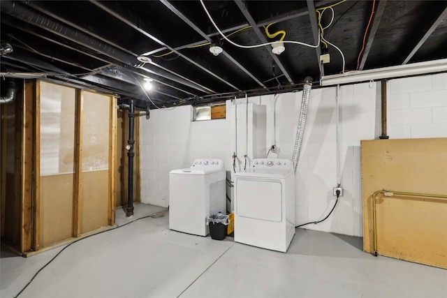 3025 Dean Ave, Des Moines, IA 50317 - unfinished below grade area featuring separate washer and dryer and concrete block wall