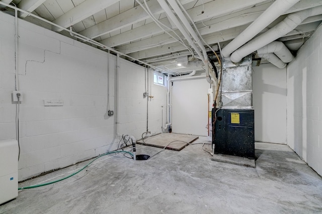 1437 E Pleasant View Dr, Des Moines, IA 50320 - basement with heating unit and concrete block wall