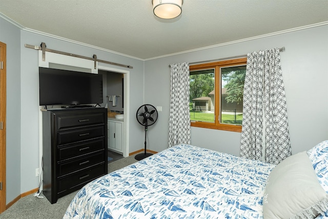 502 5th Ave SW, Altoona, IA 50009 - carpeted bedroom featuring a barn door and ornamental molding
