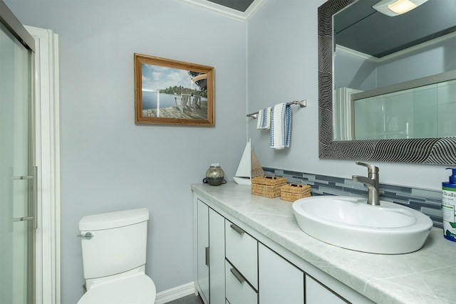 502 5th Ave SW, Altoona, IA 50009 - full bathroom featuring vanity, backsplash, and an enclosed shower