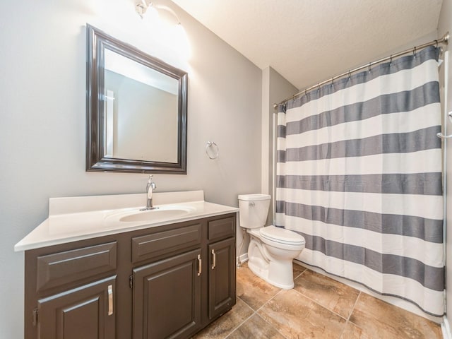 36508 Meadow Ln, Cumming, IA 50061 - bathroom with vanity, curtained shower, tile patterned floors, and a textured ceiling