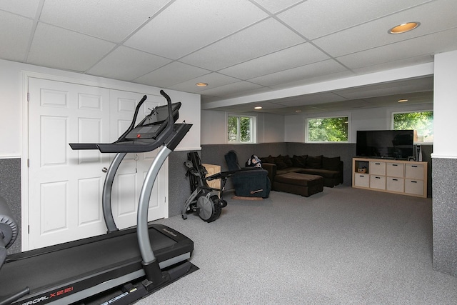 14092 Lake Pointe Dr, Clive, IA 50325 - exercise room with carpet floors, a paneled ceiling, plenty of natural light, and recessed lighting
