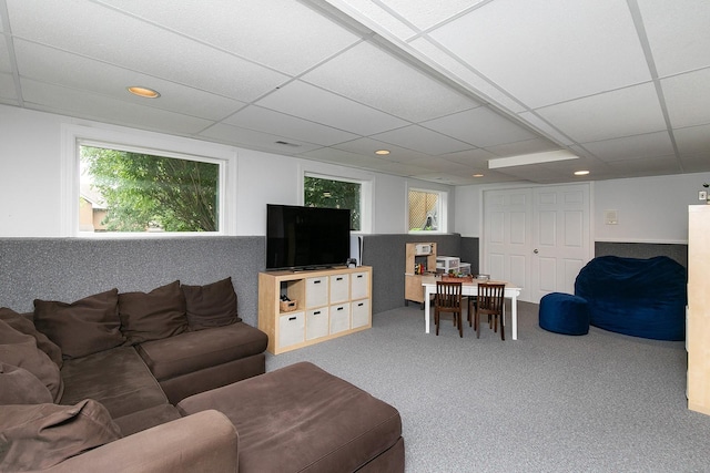 14092 Lake Pointe Dr, Clive, IA 50325 - carpeted living room with a paneled ceiling
