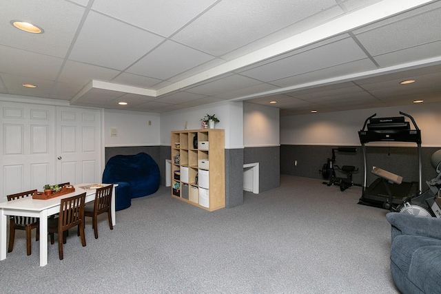 14092 Lake Pointe Dr, Clive, IA 50325 - game room with carpet, wainscoting, and a paneled ceiling