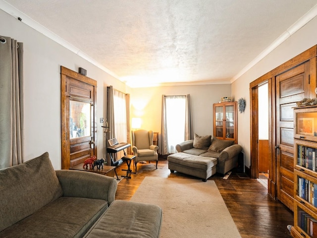 3917 11th St, Des Moines, IA 50313 - living area featuring dark wood-type flooring and ornamental molding