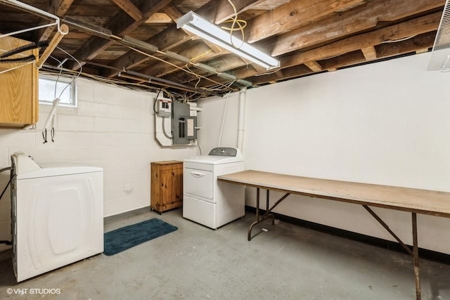 644 N 43rd St, Cumming, IA 50061 - basement with electric panel and washing machine and clothes dryer