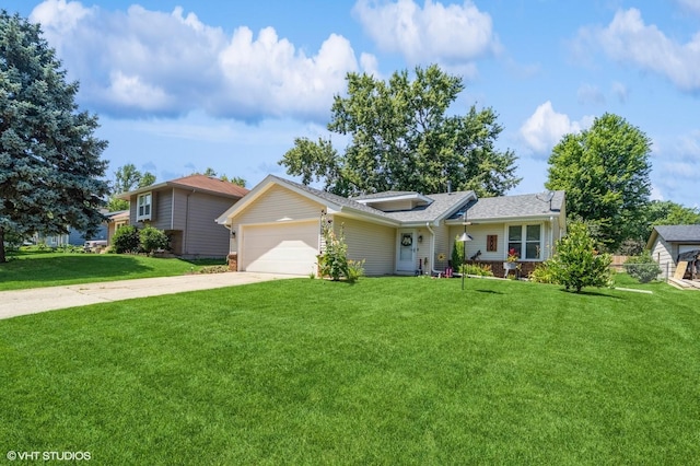 500 NW Valley View Dr, Grimes, IA 50111 - ranch-style house with driveway, a front lawn, an attached garage, and roof with shingles