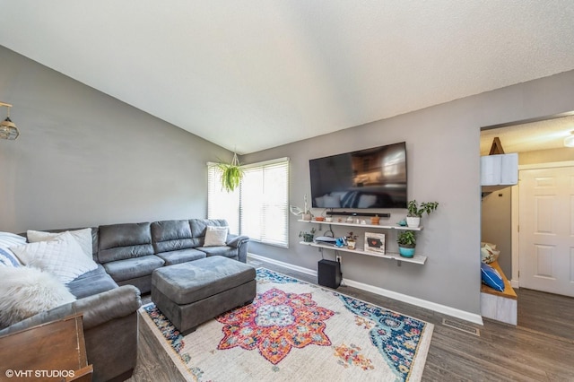 500 NW Valley View Dr, Grimes, IA 50111 - living room featuring wood finished floors and vaulted ceiling