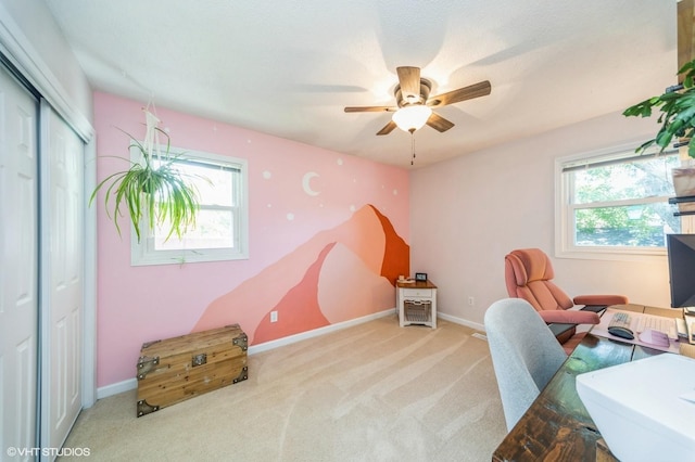 500 NW Valley View Dr, Grimes, IA 50111 - office area featuring plenty of natural light, ceiling fan, and carpet floors