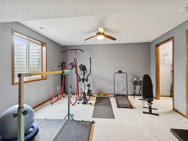 2458 SE 108th St, Runnells, IA 50237 - exercise room with ceiling fan, carpet floors, and a textured ceiling