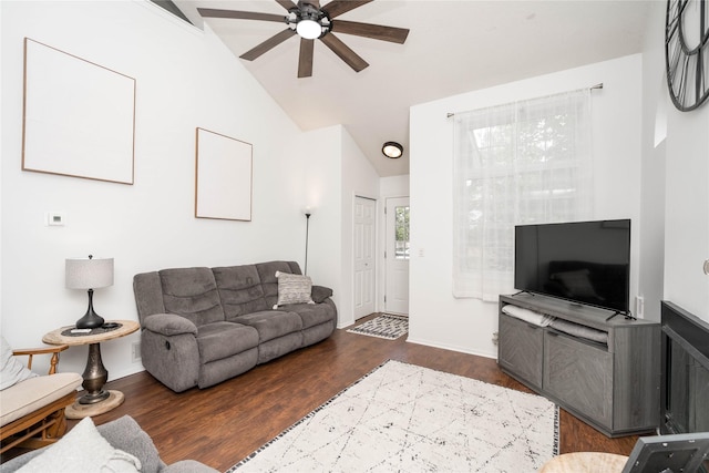 150 S Prairie View Dr Unit 601, West Des Moines, IA 50266 - living room with a ceiling fan, vaulted ceiling, and wood finished floors