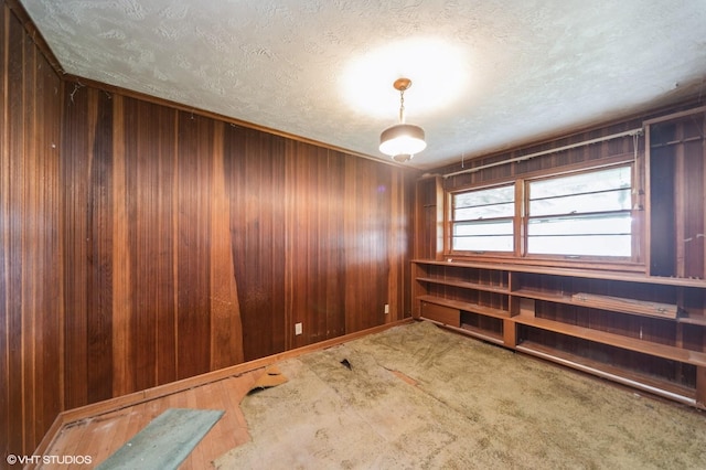 7012 Sunrise Blvd, Windsor Heights, IA 50324 - carpeted empty room with wood walls and a textured ceiling