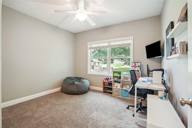 929 Sampson Dr, Nevada, IA 50201 - carpeted home office featuring ceiling fan and baseboards