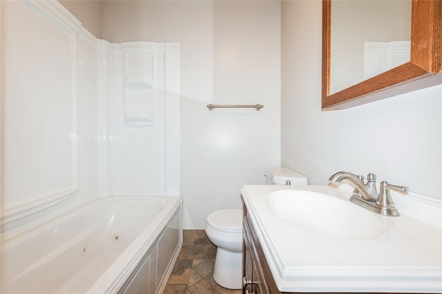 2521 40th St, Des Moines, IA 50310 - bathroom featuring vanity, a combined bath / shower with jetted tub, and stone finish floors