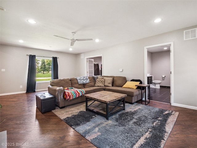 623 N Main St, Stuart, IA 50250 - living area featuring ceiling fan, recessed lighting, and wood finished floors