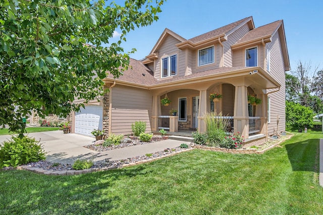 4309 129th St, Urbandale, IA 50323 - view of front of house featuring a porch, driveway, an attached garage, a front yard, and a shingled roof