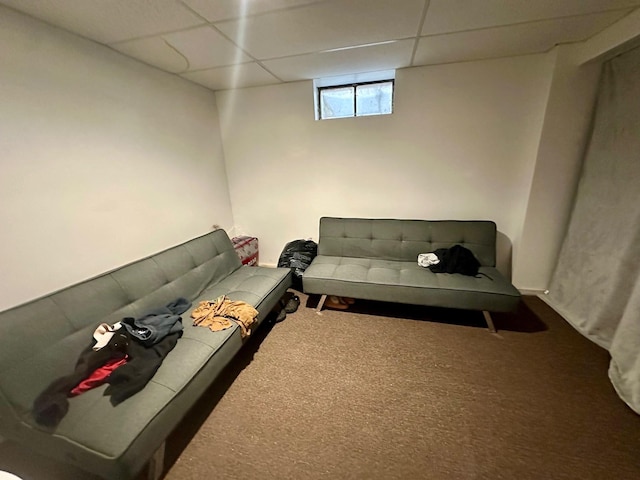 3923 15th St, Des Moines, IA 50313 - living area with a drop ceiling and carpet flooring