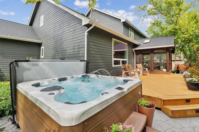 7016 Harbour Dr, Johnston, IA 50131 - wooden terrace featuring a hot tub