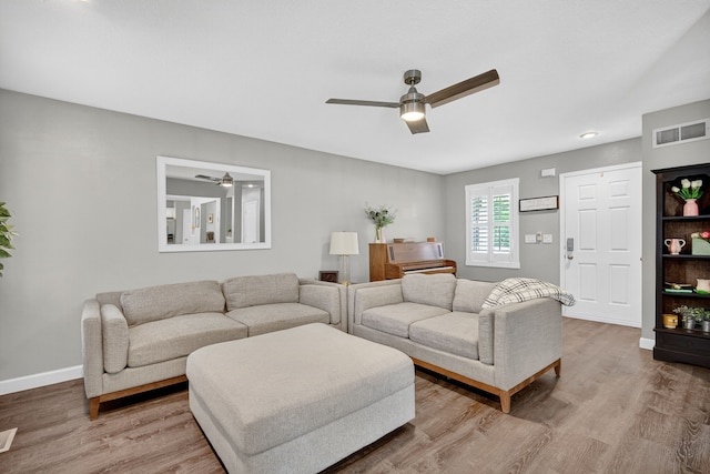 4808 Dewey Pl, Johnston, IA 50131 - living room featuring ceiling fan and wood finished floors