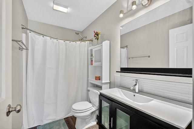 4808 Dewey Pl, Johnston, IA 50131 - bathroom featuring backsplash, vanity, and curtained shower