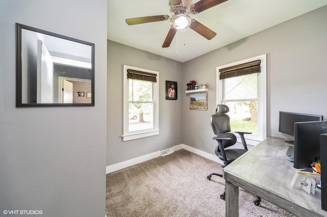 3411 61st St, Des Moines, IA 50322 - home office with plenty of natural light, carpet flooring, and ceiling fan