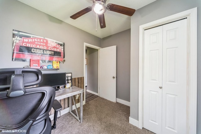 3411 61st St, Des Moines, IA 50322 - carpeted office with a ceiling fan and baseboards
