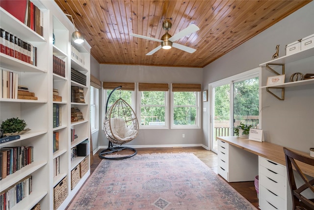 3605 80th St, Urbandale, IA 50322 - office space featuring ceiling fan, wood finished floors, and wood ceiling
