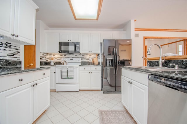 5925 Ep True Pkwy Unit 36, West Des Moines, IA 50266 - kitchen with black appliances, backsplash, white cabinetry, and light tile patterned floors