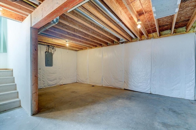 6825 Star View St, Des Moines, IA 50320 - unfinished below grade area with electric panel and stairs