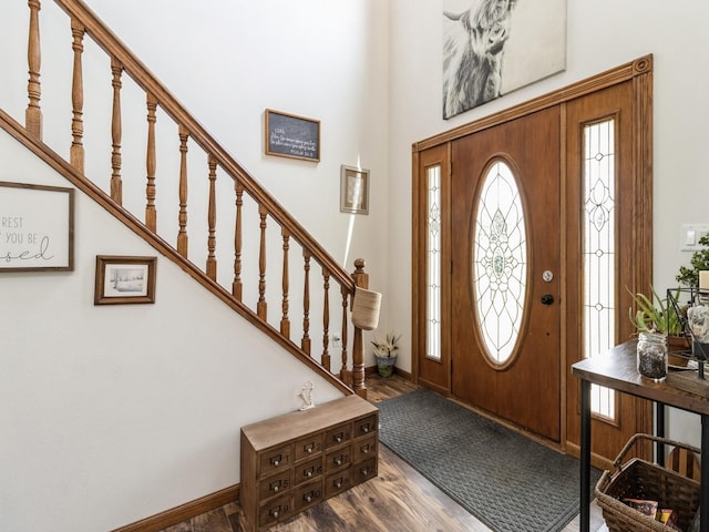 4791 Erbe St, Norwalk, IA 50211 - entrance foyer with wood finished floors, stairs, and a towering ceiling