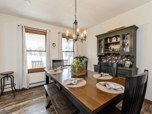 4791 Erbe St, Norwalk, IA 50211 - dining area with a chandelier, baseboard heating, and dark wood-type flooring