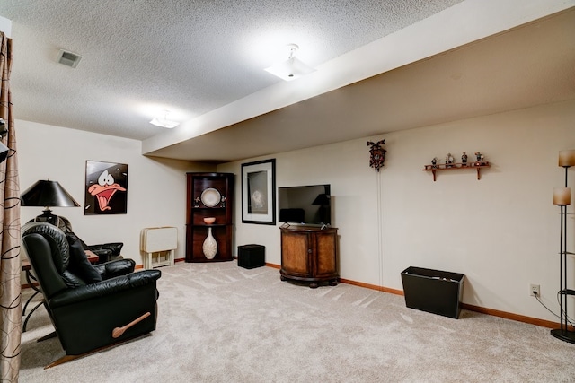 1116 42nd St, West Des Moines, IA 50266 - carpeted living area with a textured ceiling