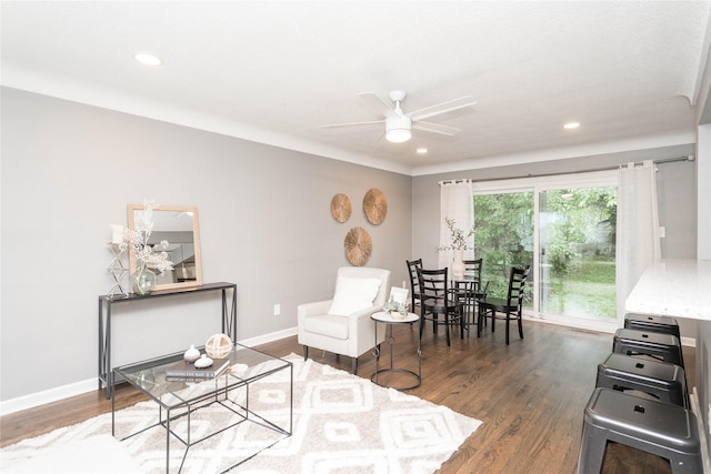 2512 Boston Ave, Des Moines, IA 50310 - living area with a ceiling fan, wood finished floors, and recessed lighting