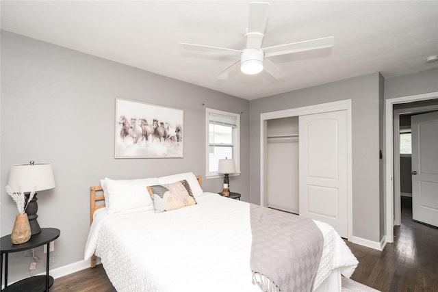 2512 Boston Ave, Des Moines, IA 50310 - bedroom with dark wood-type flooring, a closet, and a ceiling fan