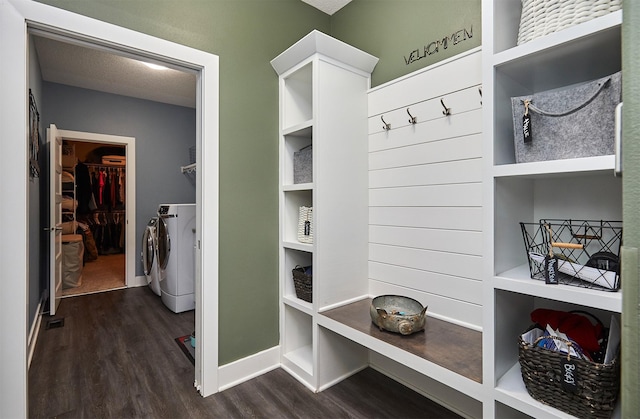 685 Indian Ridge Dr, Waukee, IA 50263 - mudroom featuring washer and dryer and dark wood finished floors