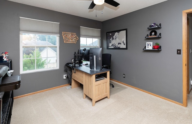 14449 Briarwood Ln, Urbandale, IA 50323 - home office featuring light carpet and ceiling fan