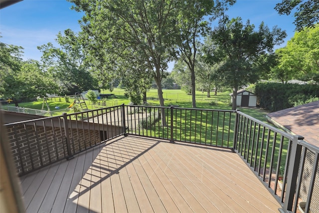 6542 Washington Ave, Windsor Heights, IA 50324 - wooden deck featuring a shed
