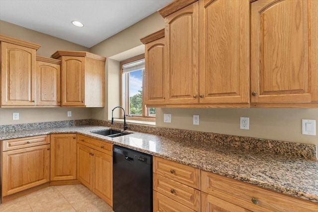 704 SW Coventry Cir, Ankeny, IA 50023 - kitchen with dishwasher, stone countertops, light tile patterned floors, and recessed lighting