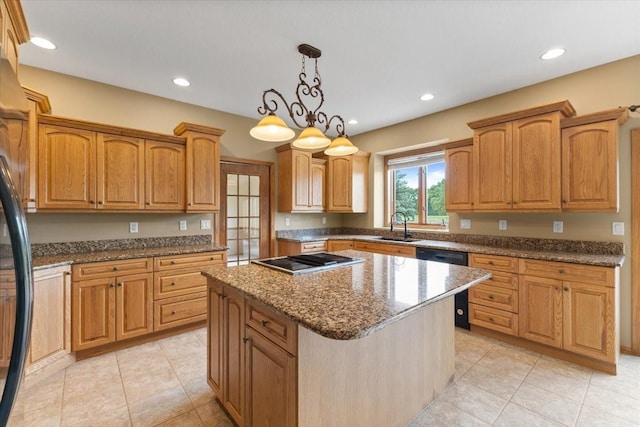 704 SW Coventry Cir, Ankeny, IA 50023 - kitchen with dishwasher, cooktop, a center island, recessed lighting, and light tile patterned floors