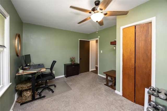 4207 Madison Ave, Des Moines, IA 50310 - carpeted home office featuring ceiling fan and baseboards